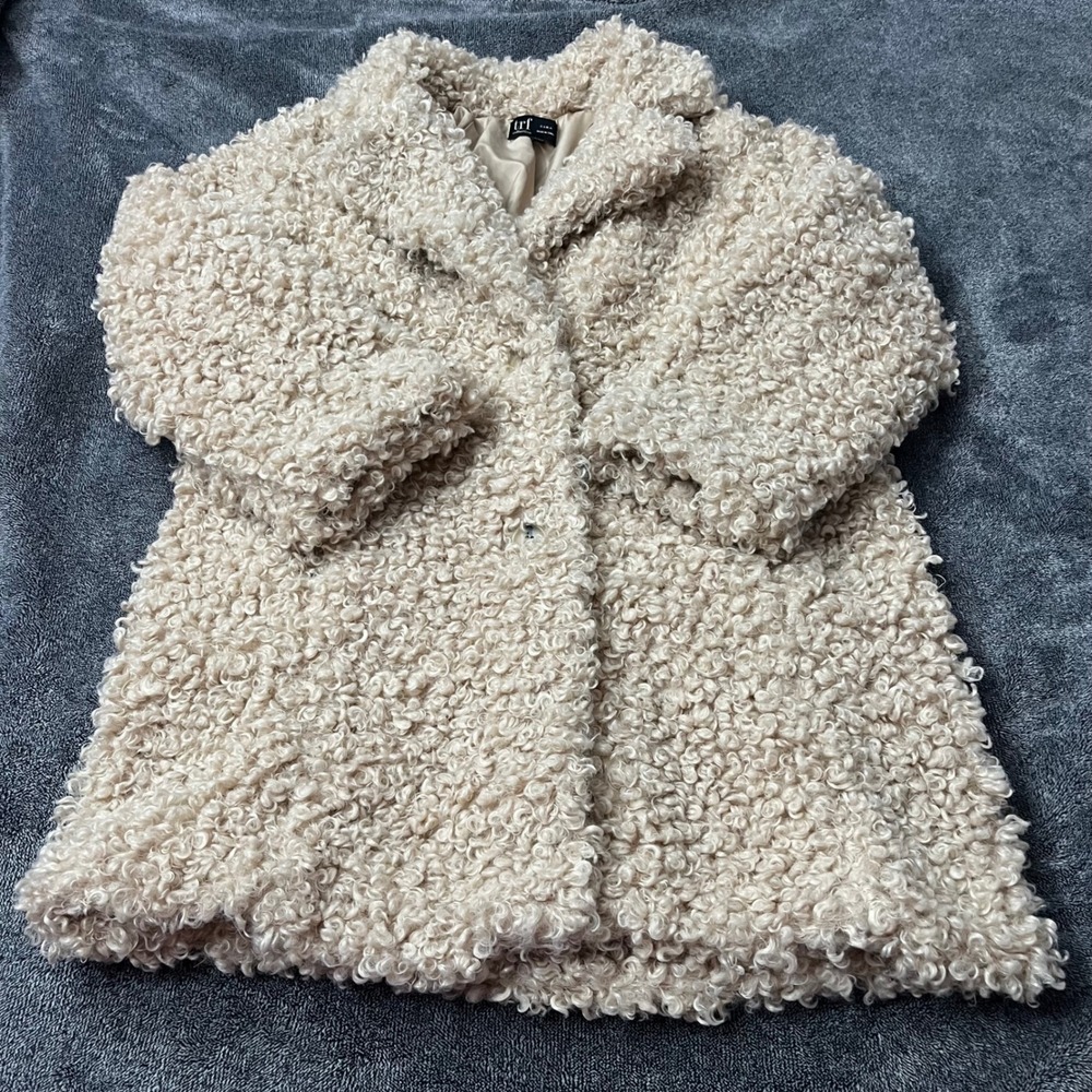 Zara TRF Faux Fur Curly Shearling Coat Beige Neutral Poodle / Teddy Jacket S M